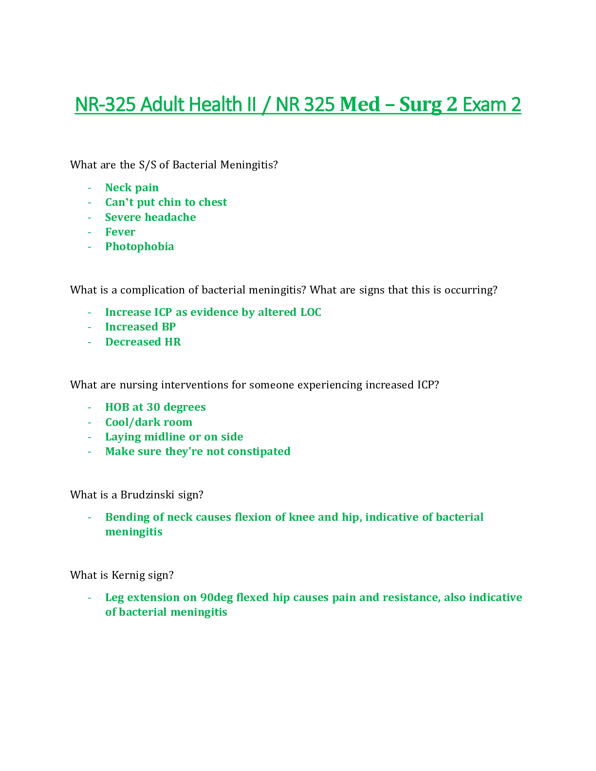 Preview image for NR325 / NR325 Adult Health II | Med – Surg 2 | Exam 2 Updated - Chamberlain